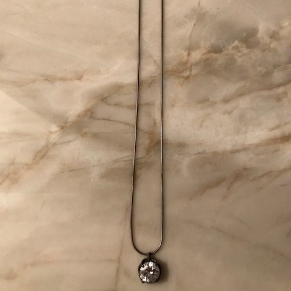 Silver Pendant Necklace with Clear Crystal Charm